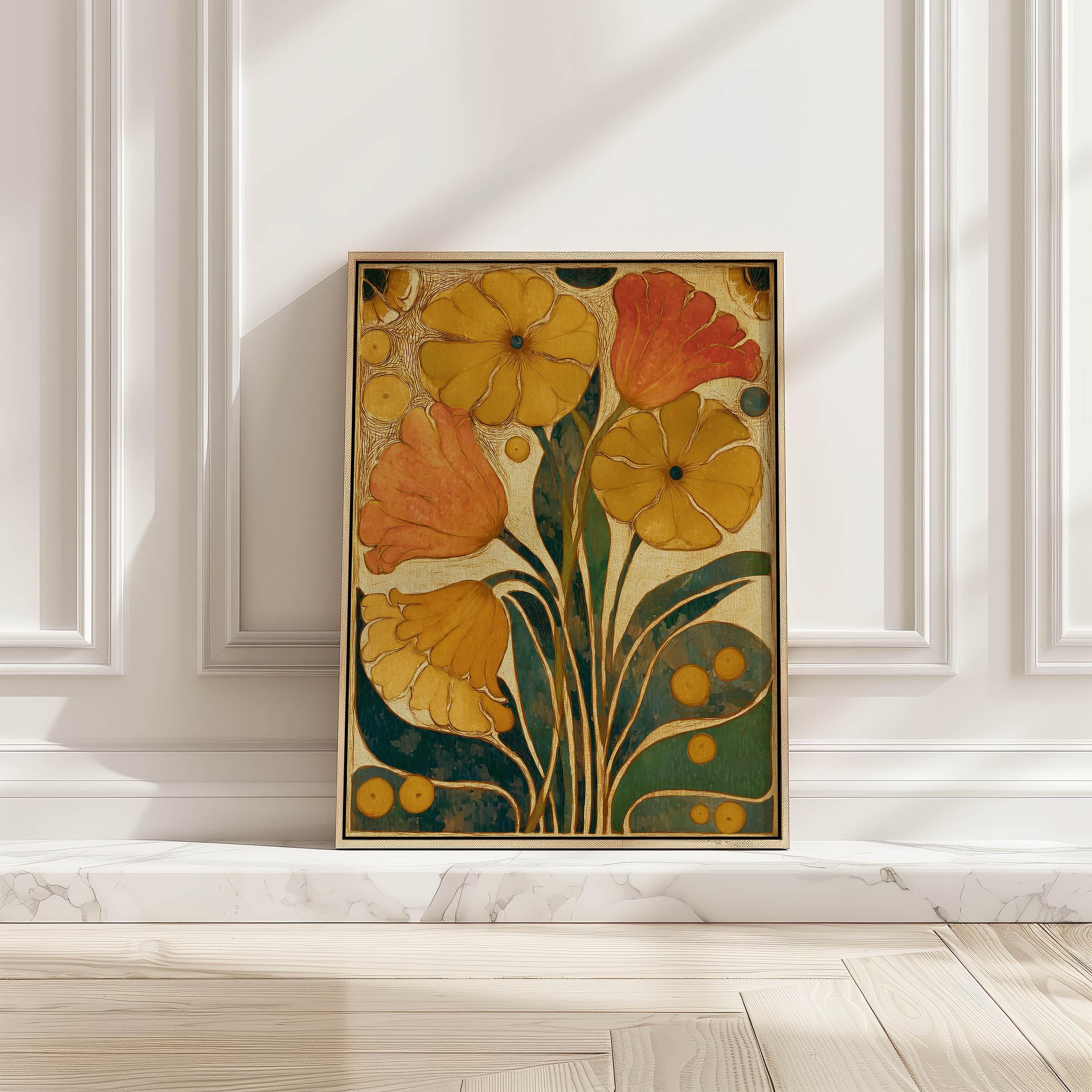 Retro Botanical Wall Art Mustard Yellow Flower Poster Mid-century ...