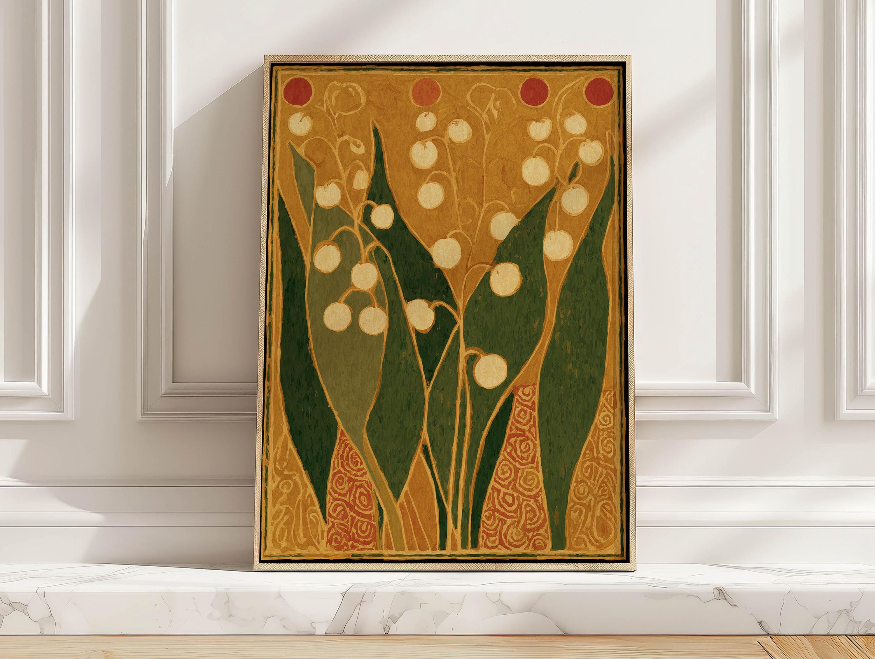 Retro Floral Botanical Art Print Mustard Yellow Green Lily of the ...