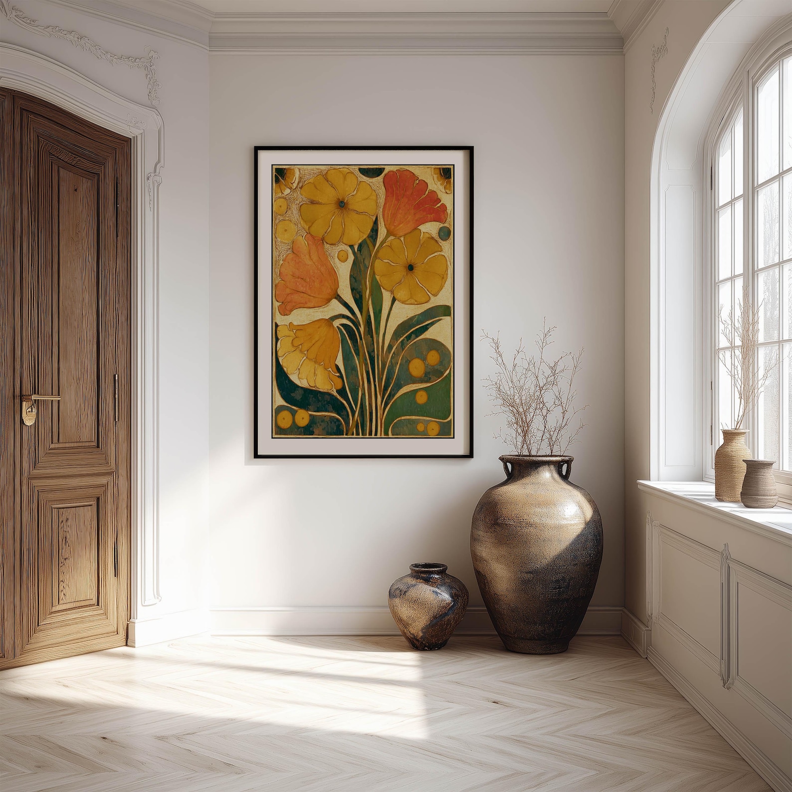 Retro Botanical Wall Art Mustard Yellow Flower Poster Mid-century ...