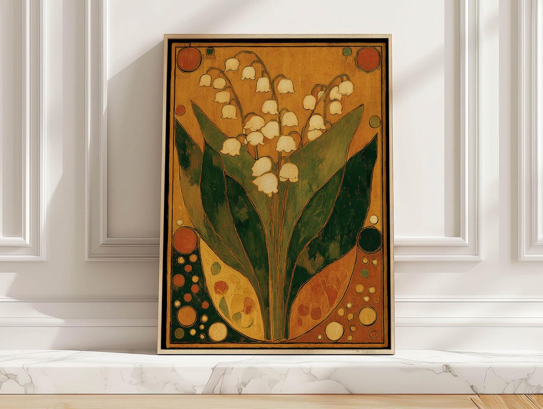 Retro Floral Botanical Art Print Mustard Orange Green Lily of the ...