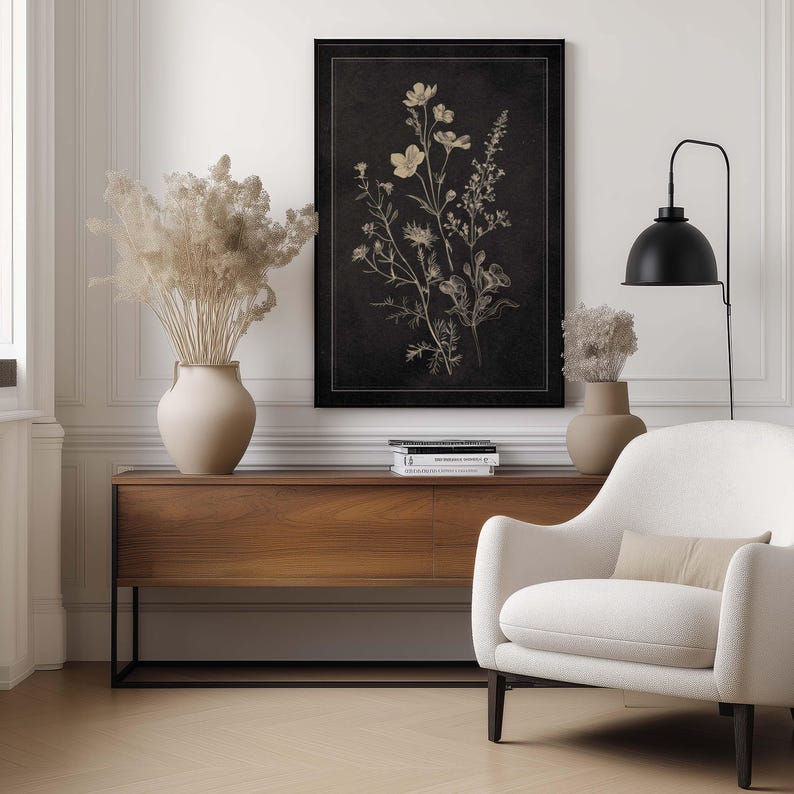 vintage-botanical-wall-art-print-cream-wildflower-sketch-on-black