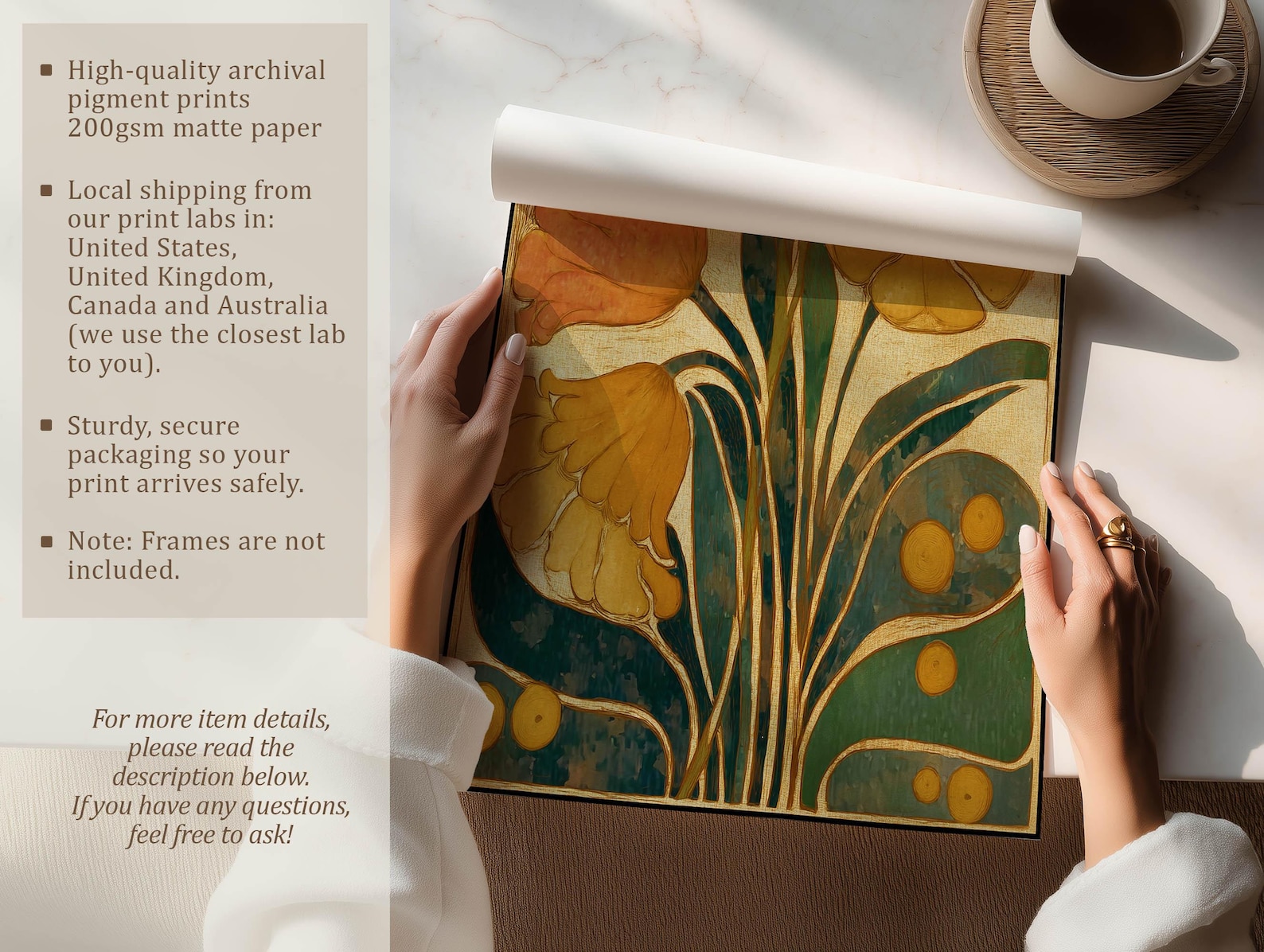 Retro Botanical Wall Art Mustard Yellow Flower Poster Mid-century ...