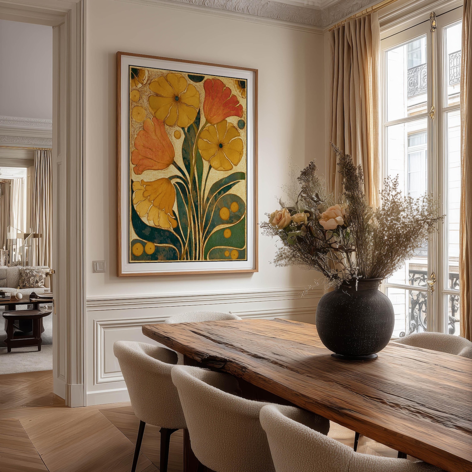 Retro Botanical Wall Art Mustard Yellow Flower Poster Mid-century ...