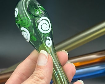 Spirals- Green and White Glass Art Piece – Flameworked Borosilicate Glass Collectible – Unique Swirl Design