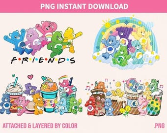 Care Bears PNG, Care Bears Sublimation, Care Bears Digital Downloads, Care Bears Coffee Latte PNG, Care Bears Rainbow, Care Bears Friends