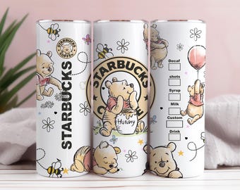 Retro Winnie The Pooh Starbucks Tumbler Wrap, Spring Cartoon (PNG Digital Download)