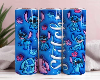 3D Stitch Tumbler Wrap, Cartoon Inflated Design (PNG)