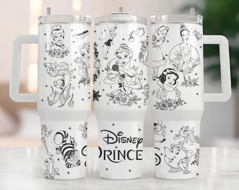 Prinsessa Tumbler Wrap, tecknad 40oz Quencher-design (PNG-nedladdning)