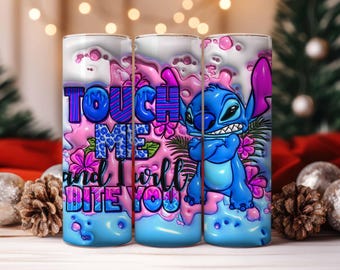 3D Inflated Stitch Tumbler PNG, 3D Stitch Tumbler Wraps 20oz Skinny Sublimation Digital Downloads 3D Puffy Design Sublimation