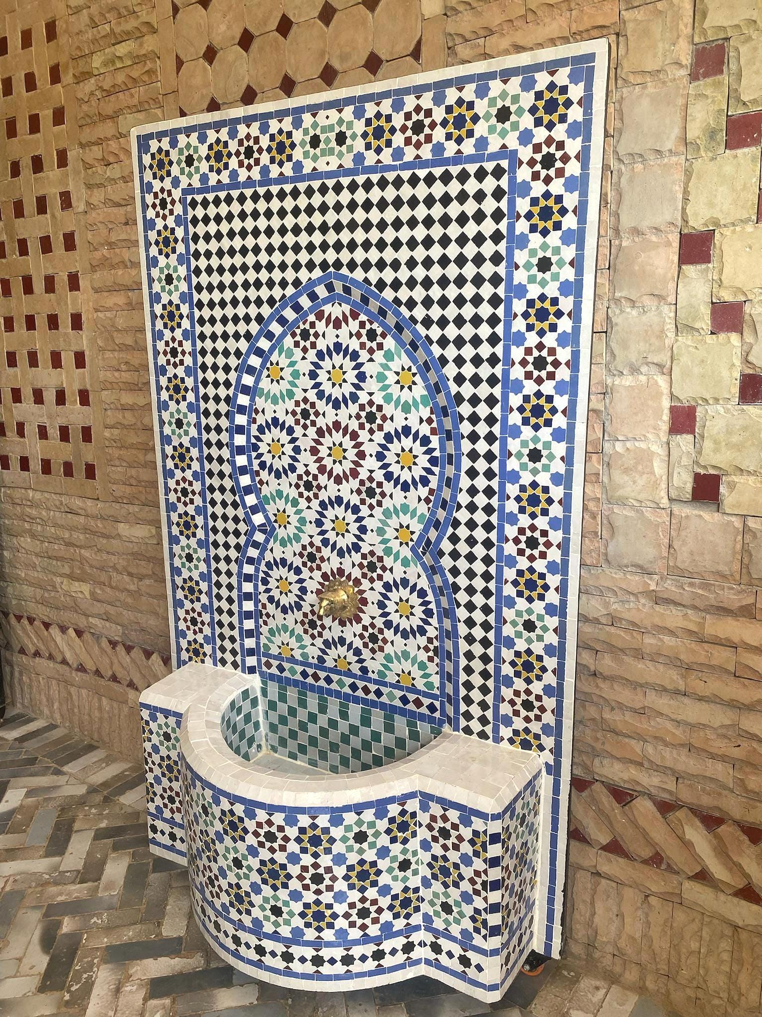 Zellige Design Numeric Handmade Moroccan Mosaic Wall Fountain – Black, Blue & Turquoise ...