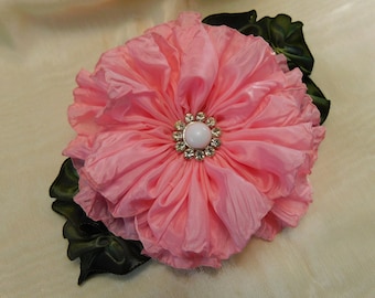 Pink Ribbon Flower Applique