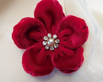 Cherry Velvet Brooch With Vintage Button