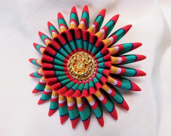 Multi Colored Cocarde Ribbonwork Brooch