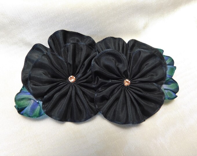 Black Pansies Ribbon Flower Applique Ribbonwork Etsy