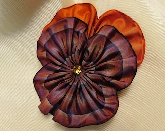 Autumn Pansy Ribbonwork Brooch