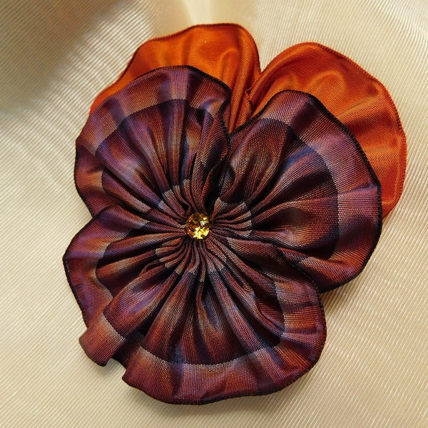 Autumn Pansy Ribbonwork Brooch