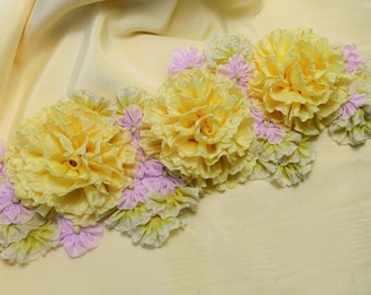 Yellow Roses Ribbon Flower Large Applique