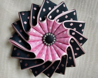 Pink and Black Cocarde Brooch