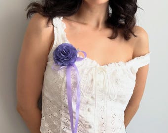 A Very Laufey Day - Lavender Flower Fabric Hair Clip, Coquette Floral Brooch Pin