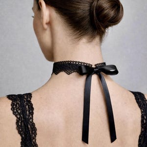 Collana Girocollo Gotica In Pizzo Con Fiore Nero - Gioiello Regolabile Donna, Accessorio Moda Vintage