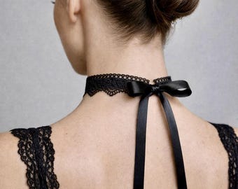 Zwarte kanten chokerketting, gotische kanten choker, romantische Victoriaanse neksieraden, statement choker voor dames