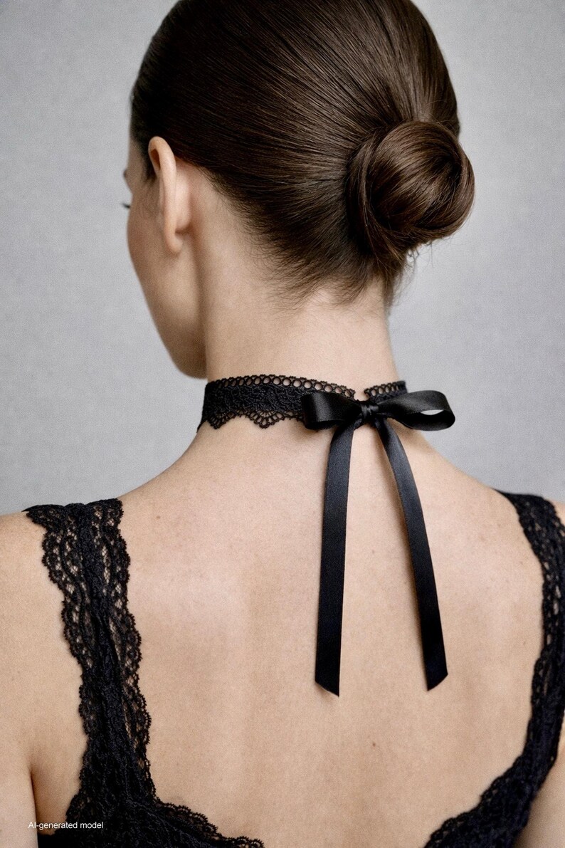 Zwarte kanten chokerketting, gotische kanten choker, romantische Victoriaanse neksieraden, statement choker voor dames afbeelding 18