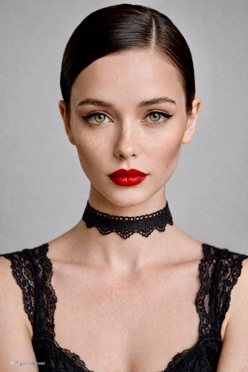 Zwarte kanten chokerketting, gotische kanten choker, romantische Victoriaanse neksieraden, statement choker voor dames afbeelding 6
