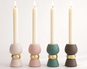Set di portacandele affusolati / Candelieri con foglia d'oro / Decorazione per la casa in stile boho minimalista, regalo per l'inaugurazione della casa