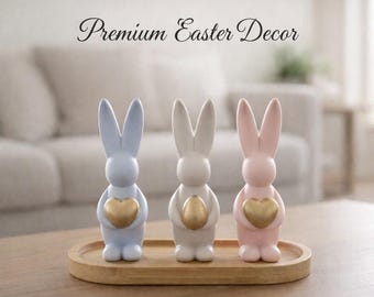 Easter Bunny Decor Set Handmade Minimalist Japandi Neutral Home Spring Gift Coffee Table Mantel Bookshelf Vintage Style Figurine