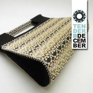 Unique evening bag, OOAK beaded beige and black handbag, designer cocktail bag, couture bag, fashion handbag, original evening clutch,