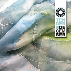 OOAK handpainted green and blue silk scarf, original handmade silk scarf, unique artwork, ooak summer silk scarf, silk fashion, ooak