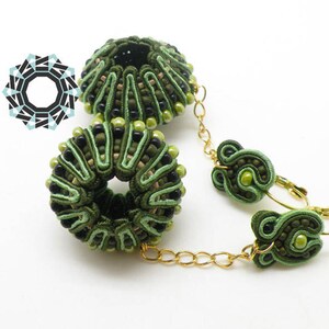 OOAK green and gold sphere soutache earrings, 3D soutache, long green earrings, textile jewelry, unique artwork, ooak earrings, ooak jewelry image 6