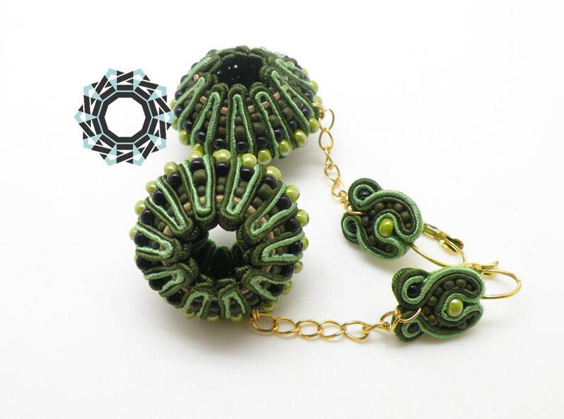 OOAK green and gold sphere soutache earrings, 3D soutache, long green earrings, textile jewelry, unique artwork, ooak earrings, ooak jewelry image 6