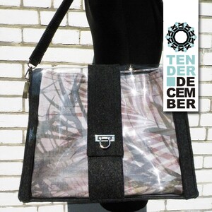 Transparent bag, OOAK casual shoulder bag, unusual  transparent and felt bag, gray felt bag woman, original artwork, unique handmade bag