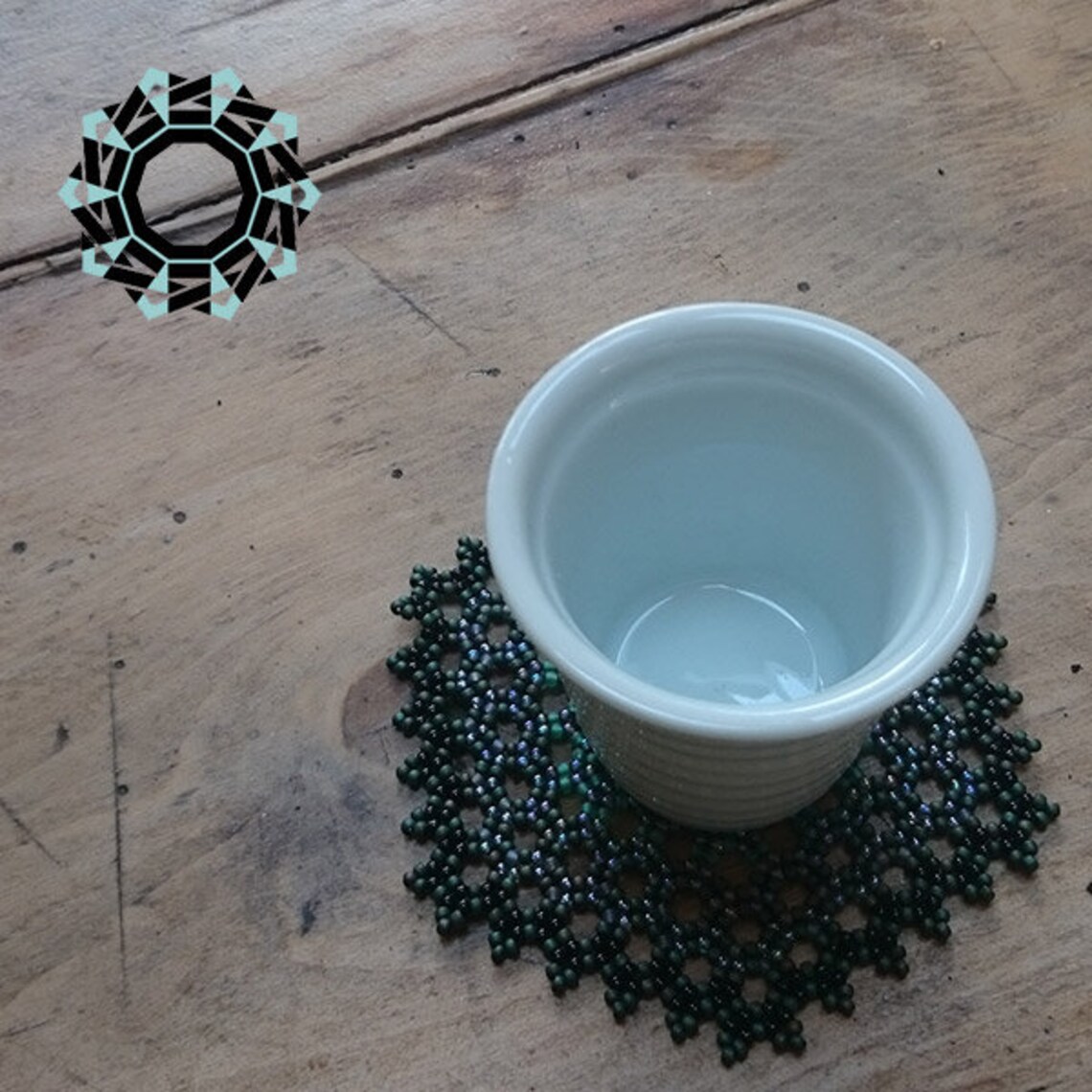 Drink coaster beaded glass mat hexagonal green coaster Etsy