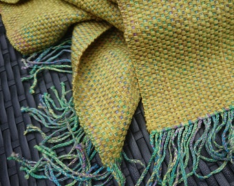 Classic scarf, yellow and green, wool scarf, weaving scarf women, handmade scarf, winter scarf, woven scarf, handmade weaving, yellow scarf,