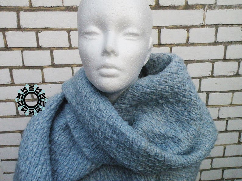 Mohair Blanket Shawl, Gray Blue Scarf, Handmade Weaving, Weaving Shawl