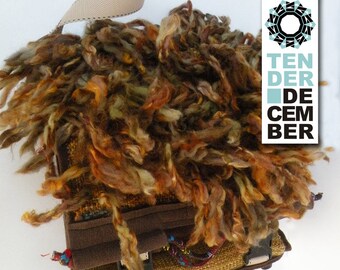 Ooak Gewebte Textiltasche, braun orange Schultertasche, Fell und Filz Rucksack, lässige Tasche Frau, original Kunstwerk, einzigartige handgemachte Tasche, handgewebt