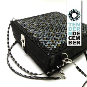 OoAK perles sac en mosaïque, sac à main carré du soir, sac à main perlé de créateur, pochette de soirée mode, sac en mosaïque noire, œuvre d’art unique, minaudière