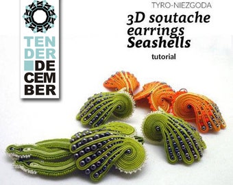 Textile seashells tutorial, original soutache earrings pattern, DIY jewelry making, 3D soutache lesson,