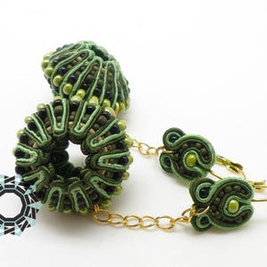 OOAK green and gold sphere soutache earrings, 3D soutache, long green earrings, textile jewelry, unique artwork, ooak earrings, ooak jewelry image 9