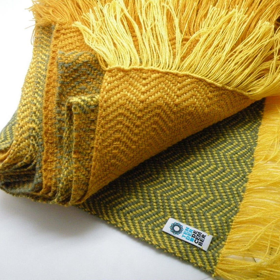 OOAK Yellow and Green Acrylic Blanket Shawl Handmade Weaving Etsy