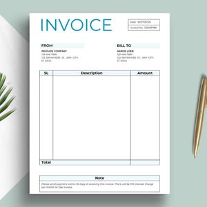 Invoice Template Editable, Small Business Custom Order Form Printable, Invoice Form, Professional Business Form