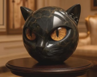 Marble Black Cat Head Statue