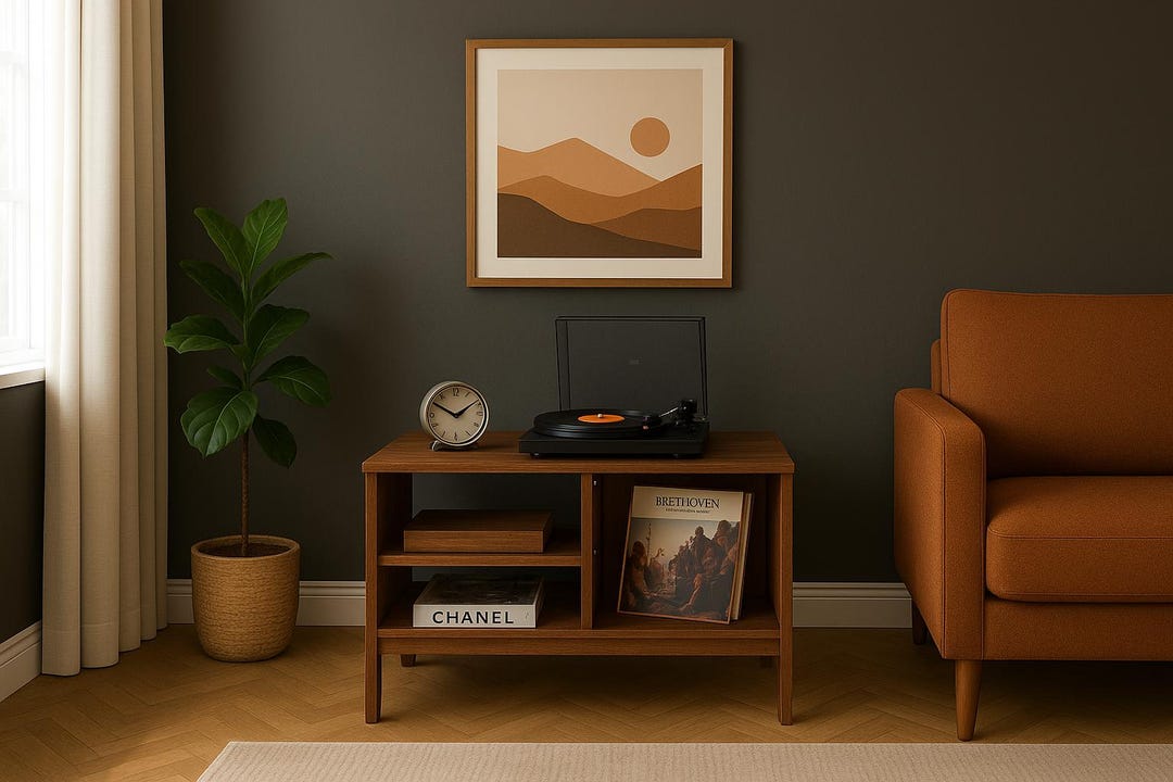 Mid Century Modern Record Player Stand – Solid Wood Vinyl Storage Table ...