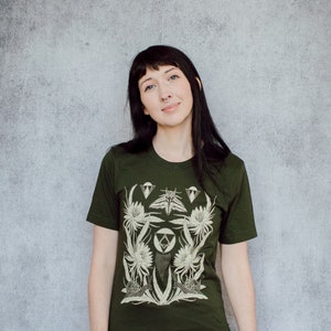 Time and All Her Wisdom Deep Olive Screen Printed Unisex Tee image 1