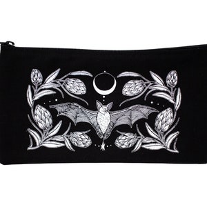 Bat and Moon Black Organic Canvas Pencil Pouch