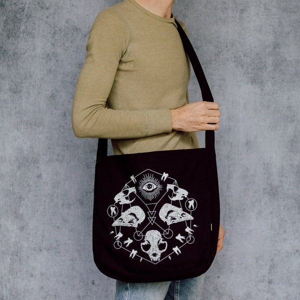 Animal Skull Grid Organic Cotton Slouch Bag