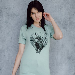 Rabbit and Moon Seafoam Unisex T-Shirt image 1