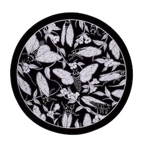 Cicada and Floral Screen Printed Black Record Slipmat